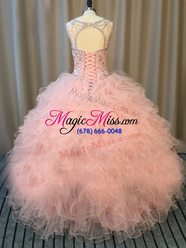 wholesale glorious ball gowns quinceanera gown pink scoop tulle sleeveless floor length lace up