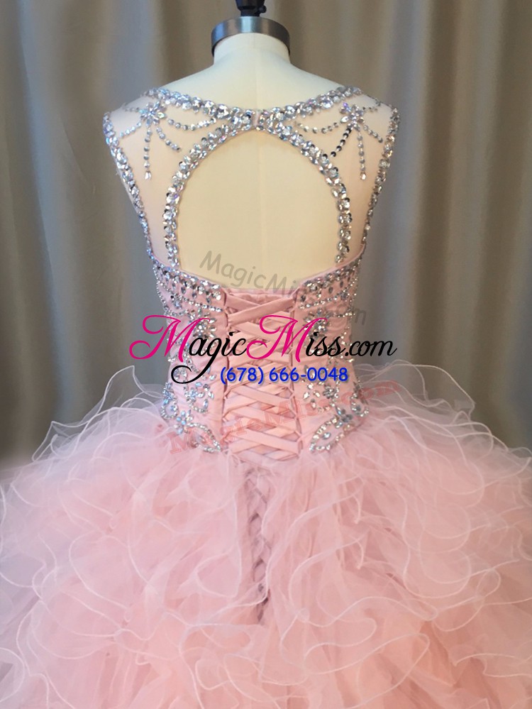 wholesale glorious ball gowns quinceanera gown pink scoop tulle sleeveless floor length lace up