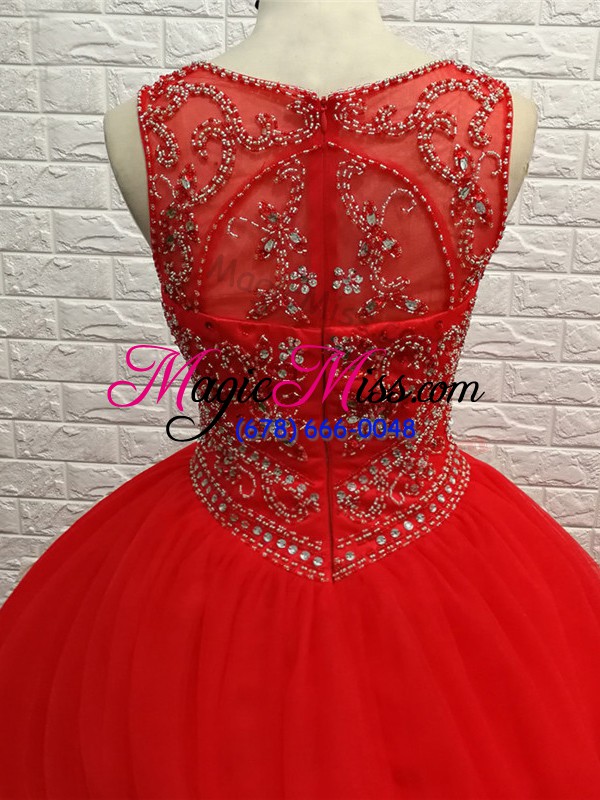 wholesale classical sleeveless beading zipper quinceanera gowns with red brush train