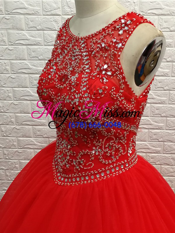 wholesale classical sleeveless beading zipper quinceanera gowns with red brush train