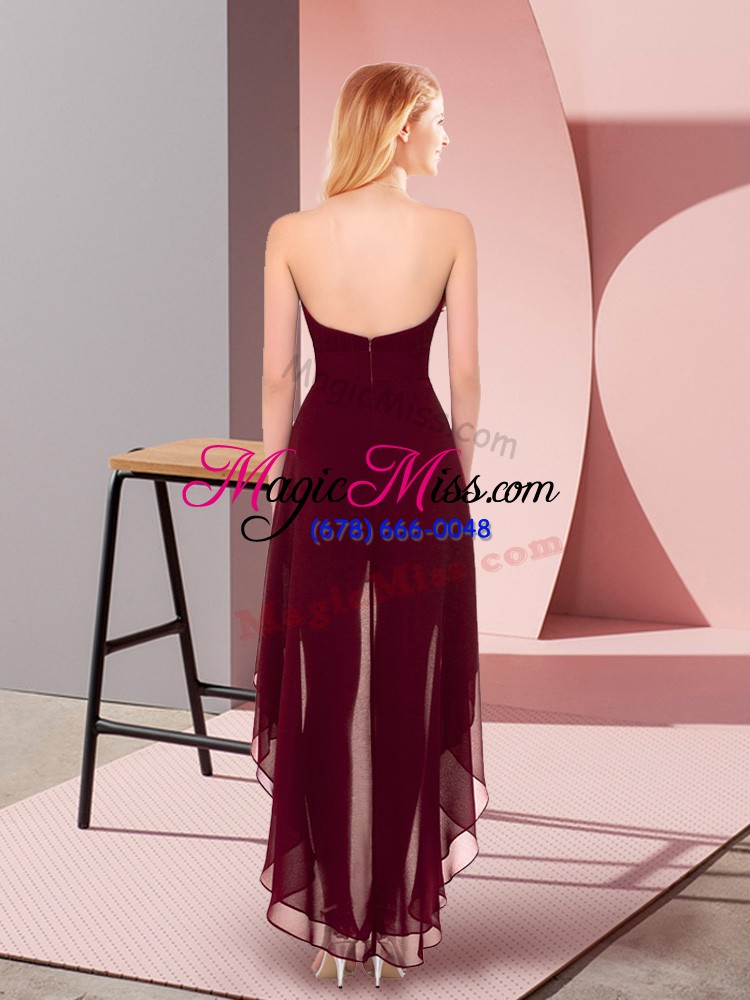 wholesale noble halter top sleeveless homecoming party dress high low beading burgundy chiffon