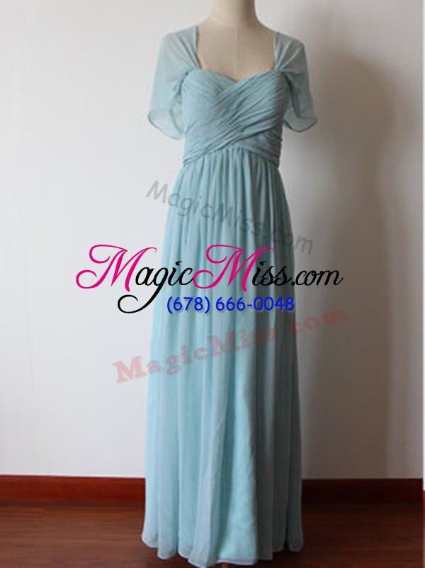 wholesale classical sleeveless chiffon floor length zipper wedding party dress in aqua blue with ruching