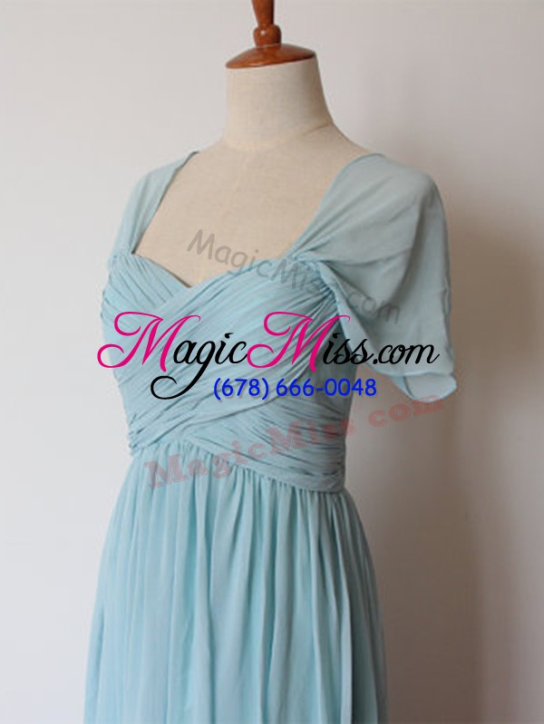 wholesale classical sleeveless chiffon floor length zipper wedding party dress in aqua blue with ruching