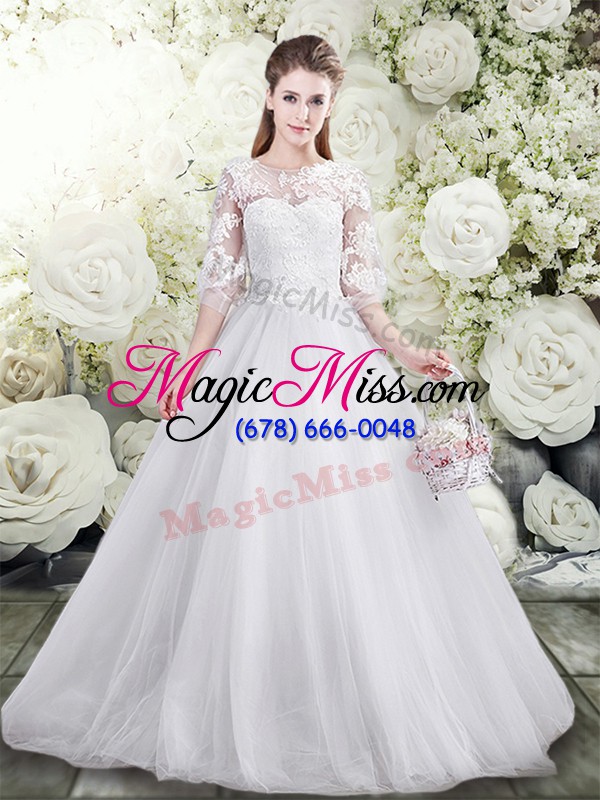 wholesale floor length a-line half sleeves white wedding gowns lace up