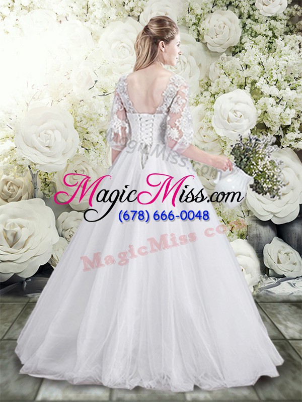 wholesale floor length a-line half sleeves white wedding gowns lace up