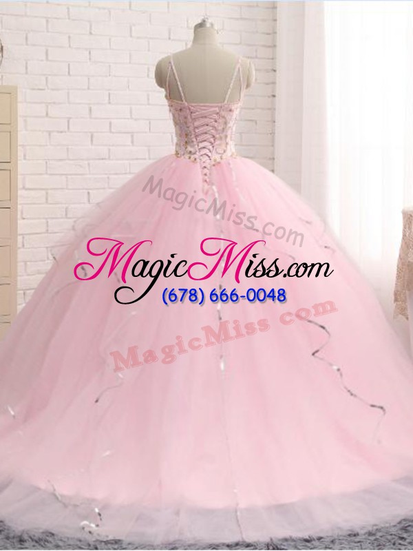 wholesale lace up quinceanera gowns baby pink for military ball and sweet 16 and quinceanera with beading and ruffles brush train