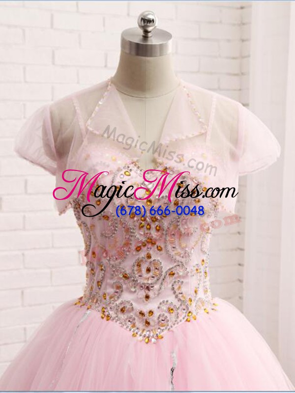 wholesale lace up quinceanera gowns baby pink for military ball and sweet 16 and quinceanera with beading and ruffles brush train