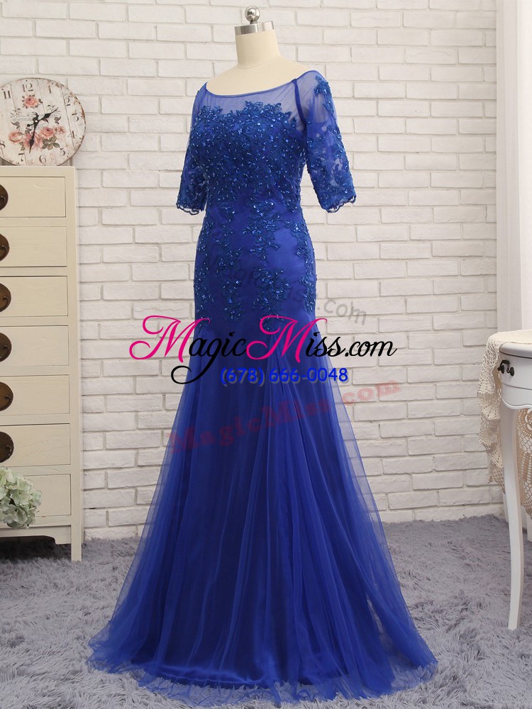 wholesale shining tulle half sleeves mother of groom dress and lace and appliques