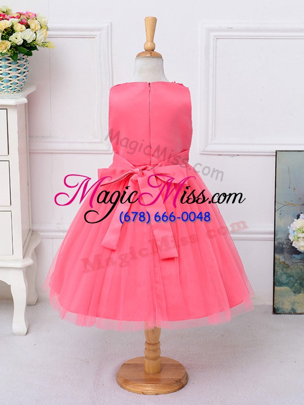 wholesale hot pink flower girl dresses wedding party with lace and bowknot scoop sleeveless zipper