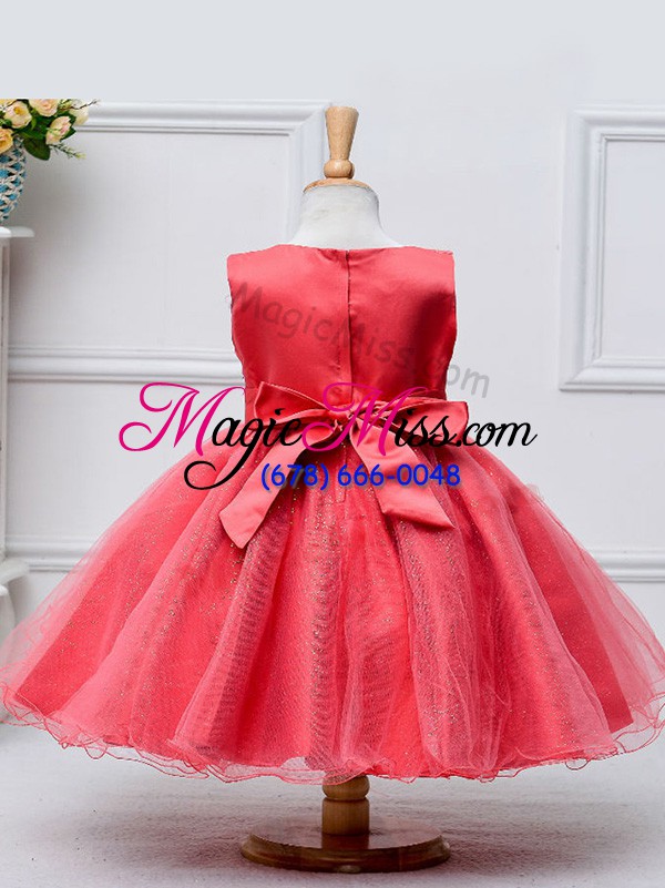 wholesale fine hot pink tulle zipper flower girl dresses for less sleeveless knee length lace and bowknot
