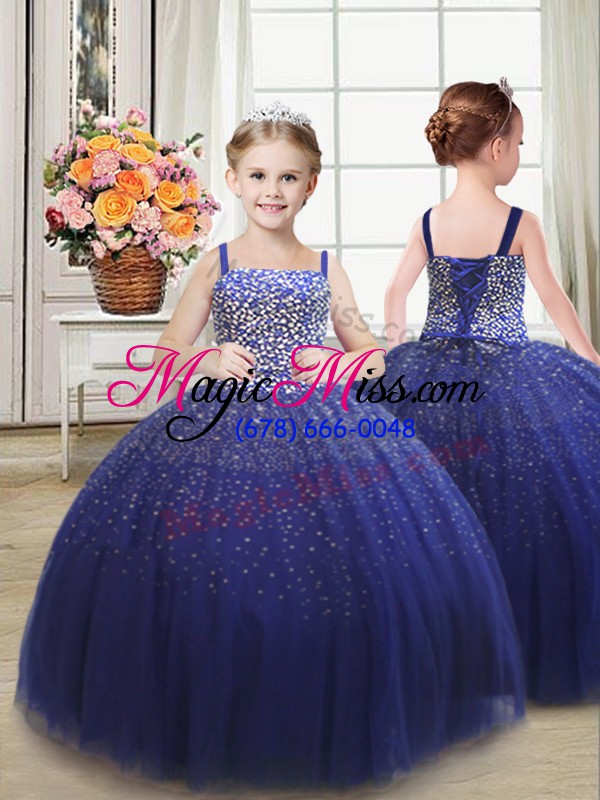 wholesale popular tulle strapless sleeveless lace up beading vestidos de quinceanera in royal blue