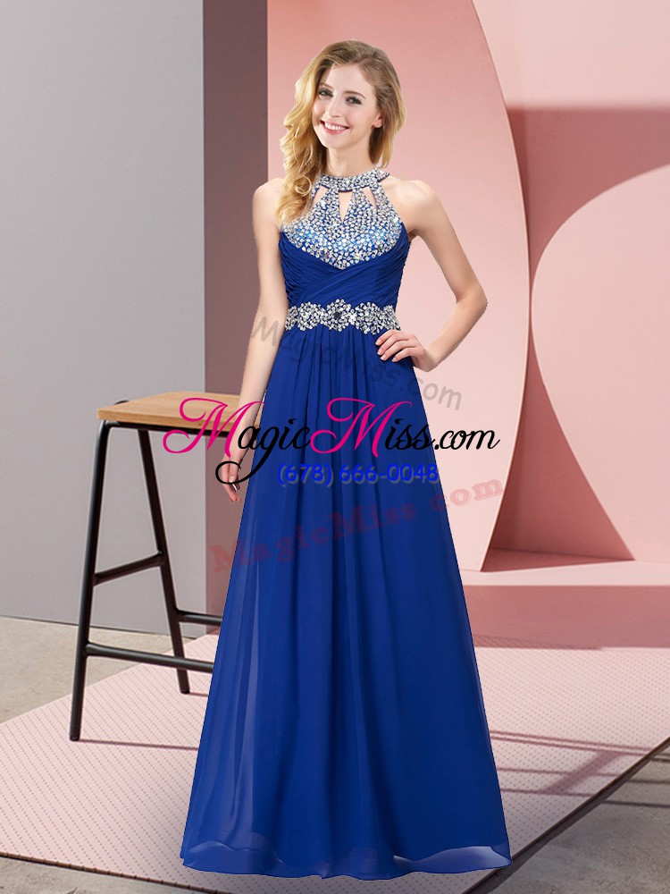 wholesale smart sleeveless zipper floor length beading and ruching prom dresses