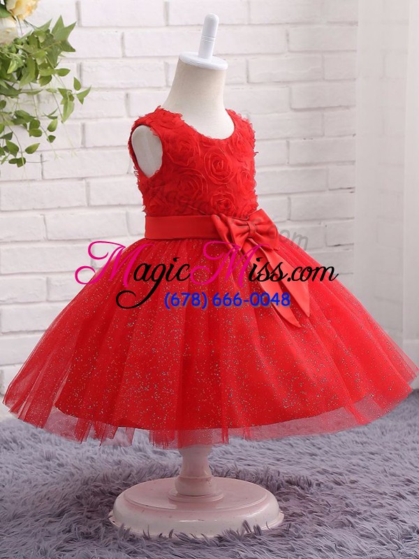 wholesale red ball gowns tulle scoop sleeveless bowknot mini length zipper pageant gowns for girls