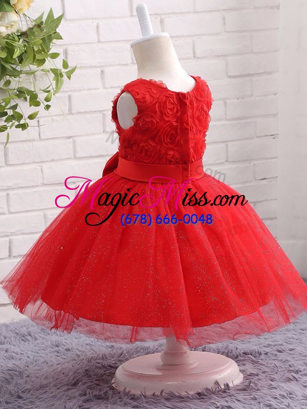wholesale red ball gowns tulle scoop sleeveless bowknot mini length zipper pageant gowns for girls