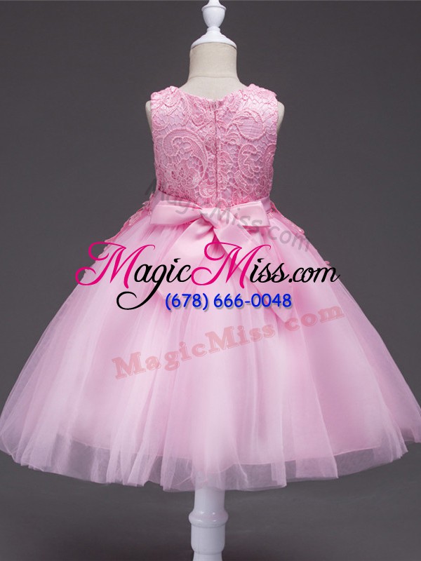wholesale sweet baby pink ball gowns appliques flower girl dresses zipper tulle sleeveless knee length