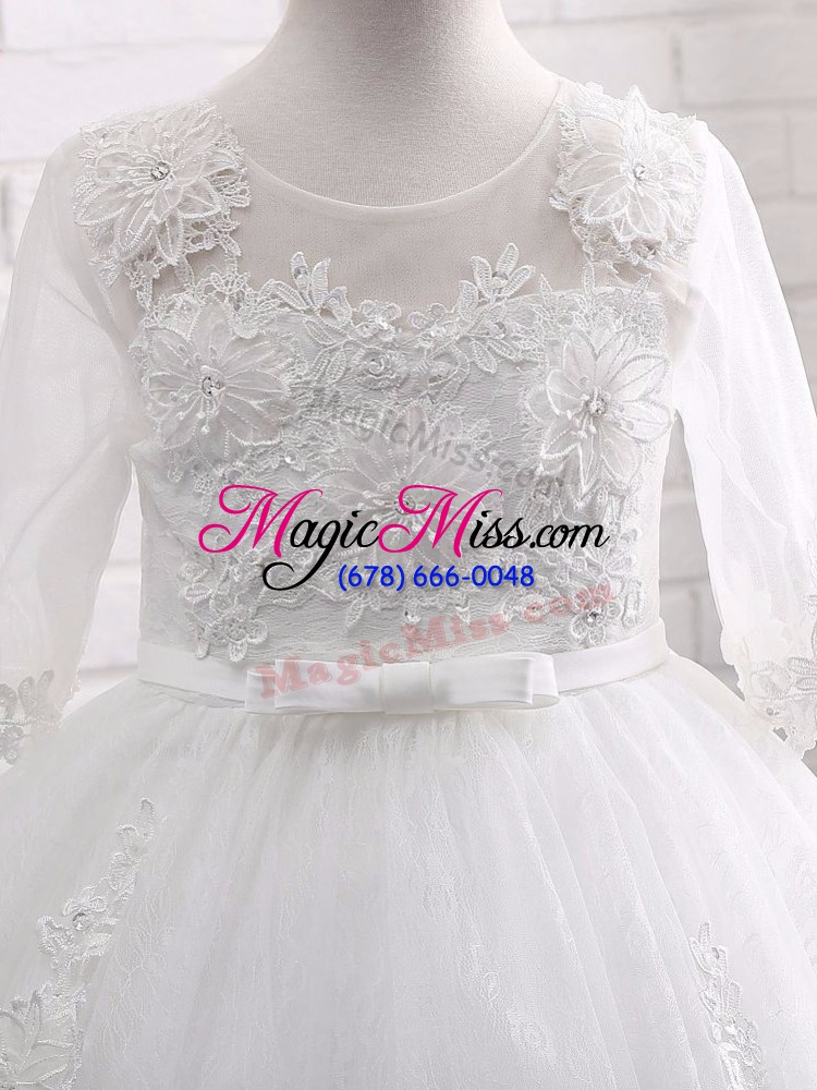 wholesale white zipper little girls pageant dress lace and appliques short sleeves tea length
