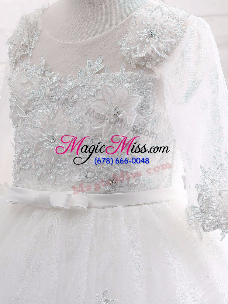 wholesale white zipper little girls pageant dress lace and appliques short sleeves tea length