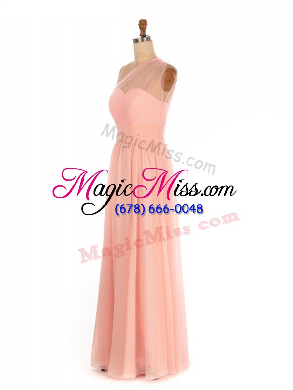 wholesale empire wedding party dress peach one shoulder chiffon sleeveless floor length side zipper