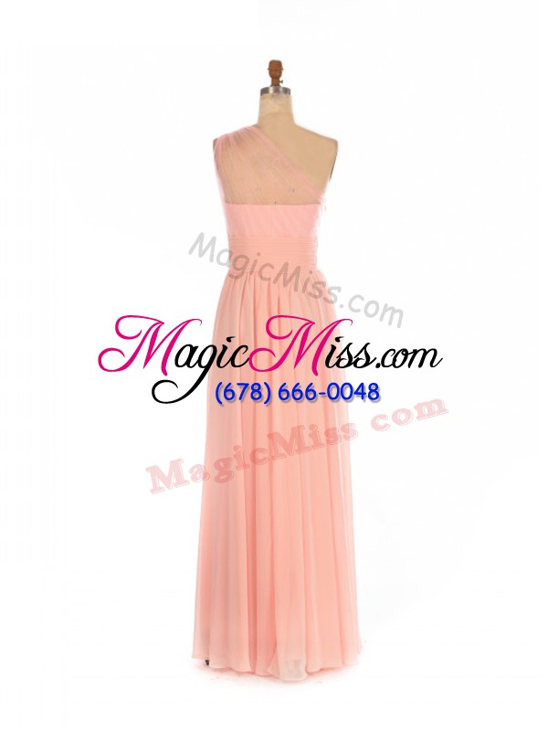 wholesale empire wedding party dress peach one shoulder chiffon sleeveless floor length side zipper