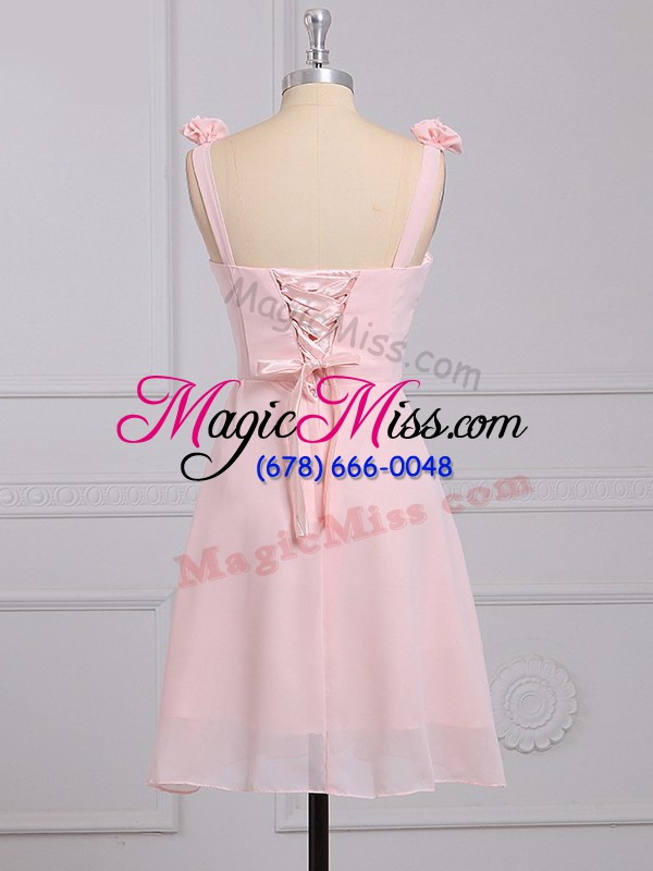 wholesale beautiful hand made flower bridesmaid dress baby pink lace up sleeveless mini length