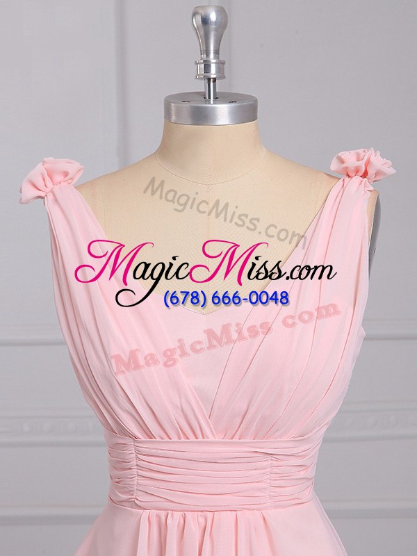 wholesale beautiful hand made flower bridesmaid dress baby pink lace up sleeveless mini length