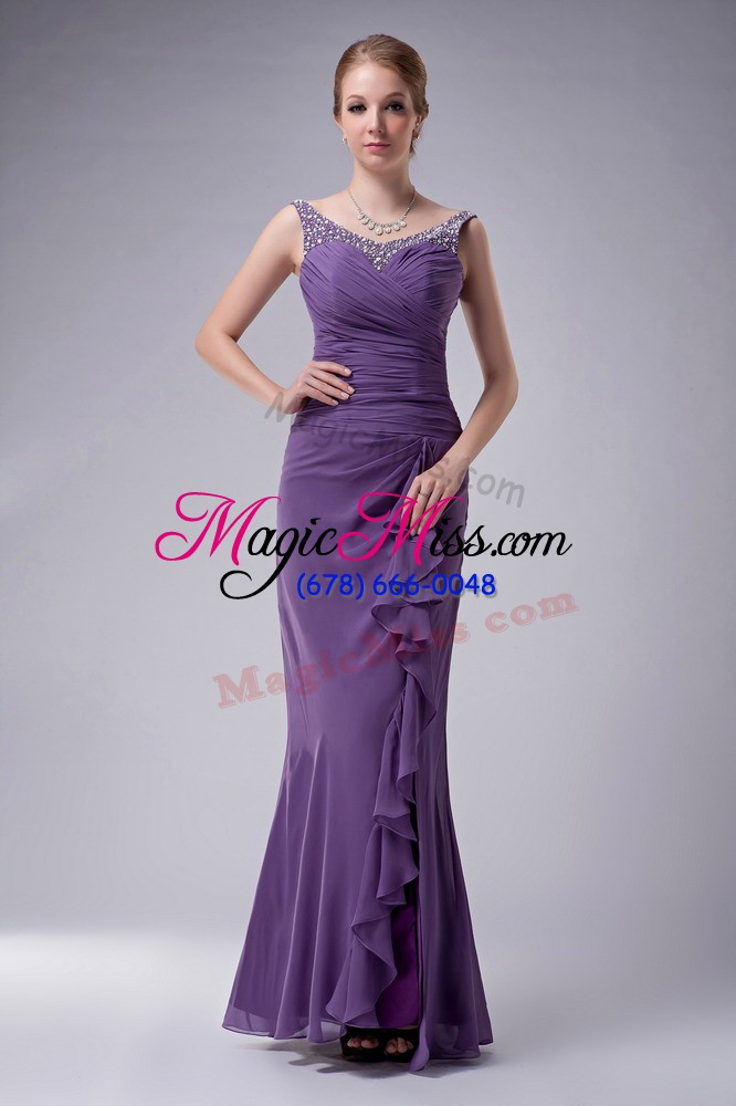 wholesale floor length zipper mother of the bride dress purple for prom and party with beading