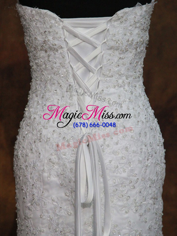 wholesale sophisticated lace bridal gown white lace up sleeveless brush train