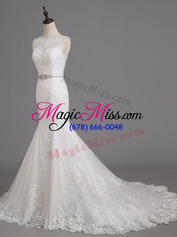 wholesale pretty sleeveless brush train beading and lace lace up wedding gowns