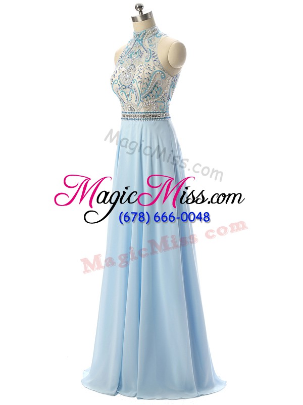 wholesale floor length backless evening dress light blue for prom and military ball and sweet 16 with beading