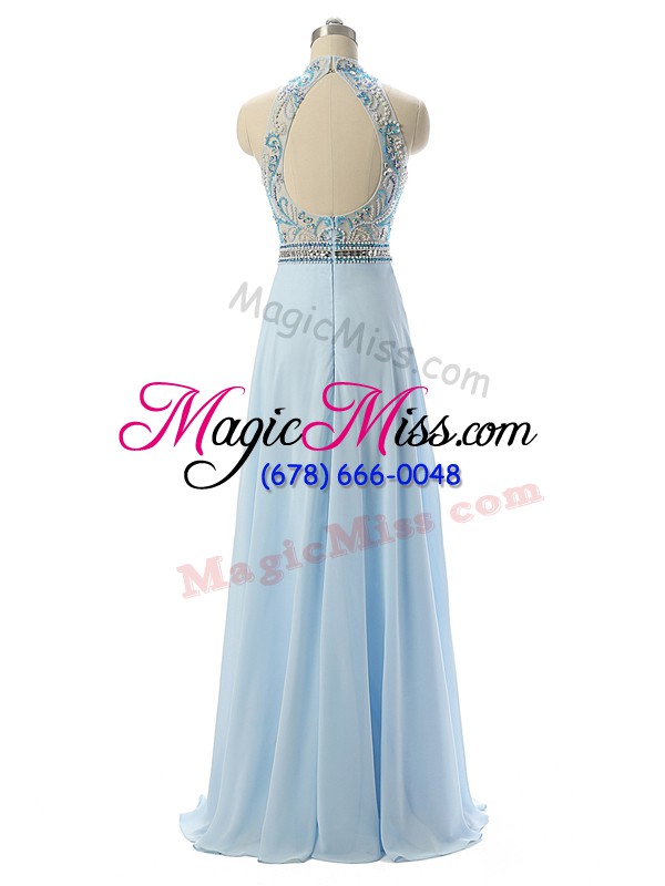 wholesale floor length backless evening dress light blue for prom and military ball and sweet 16 with beading