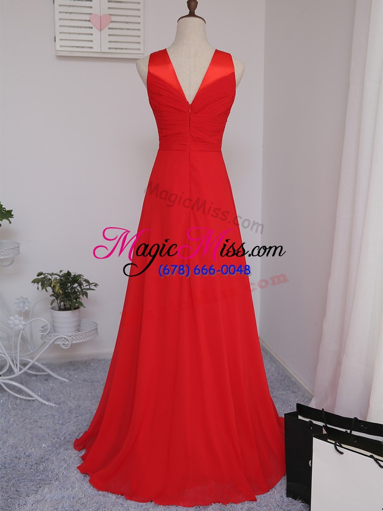 wholesale high quality floor length red dama dress v-neck sleeveless zipper