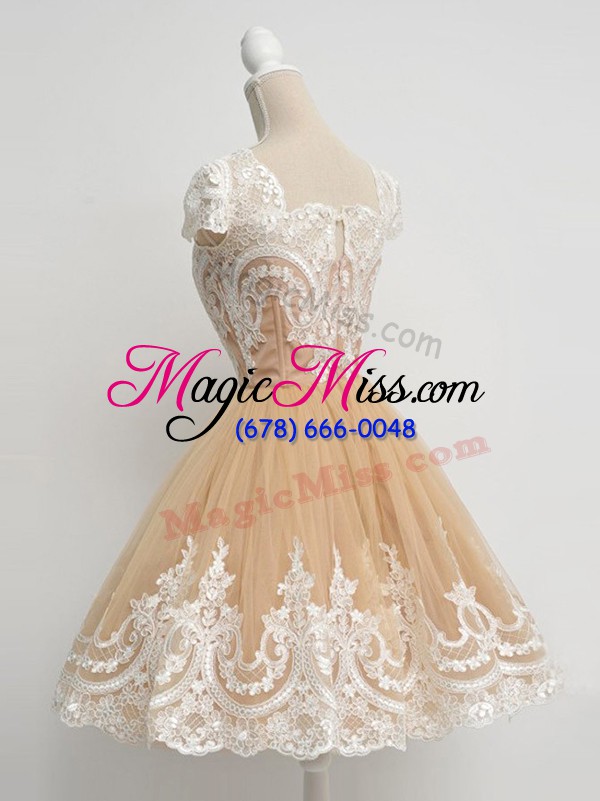 wholesale dramatic lace bridesmaids dress lavender zipper cap sleeves knee length