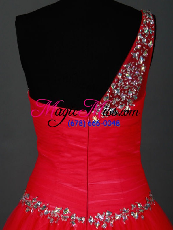 wholesale red homecoming dress prom and party with beading one shoulder sleeveless zipper