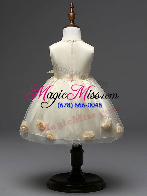 wholesale sleeveless zipper knee length hand made flower toddler flower girl dress