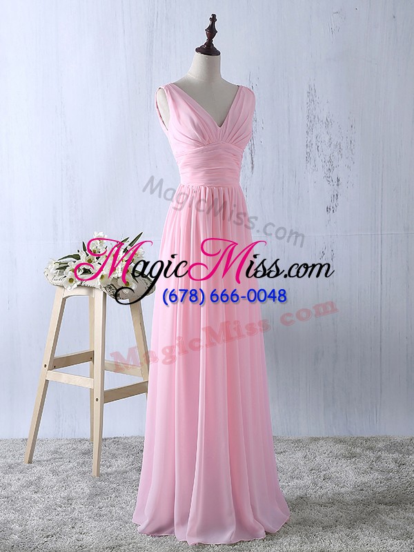 wholesale baby pink v-neck zipper ruching dama dress sleeveless
