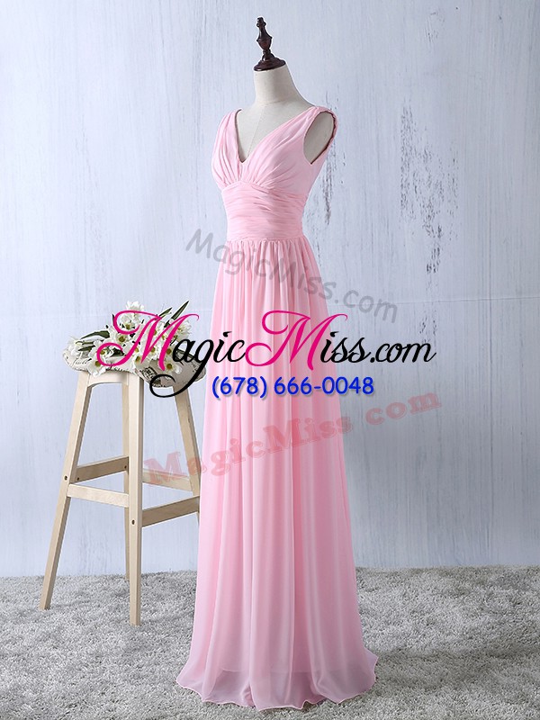 wholesale baby pink v-neck zipper ruching dama dress sleeveless