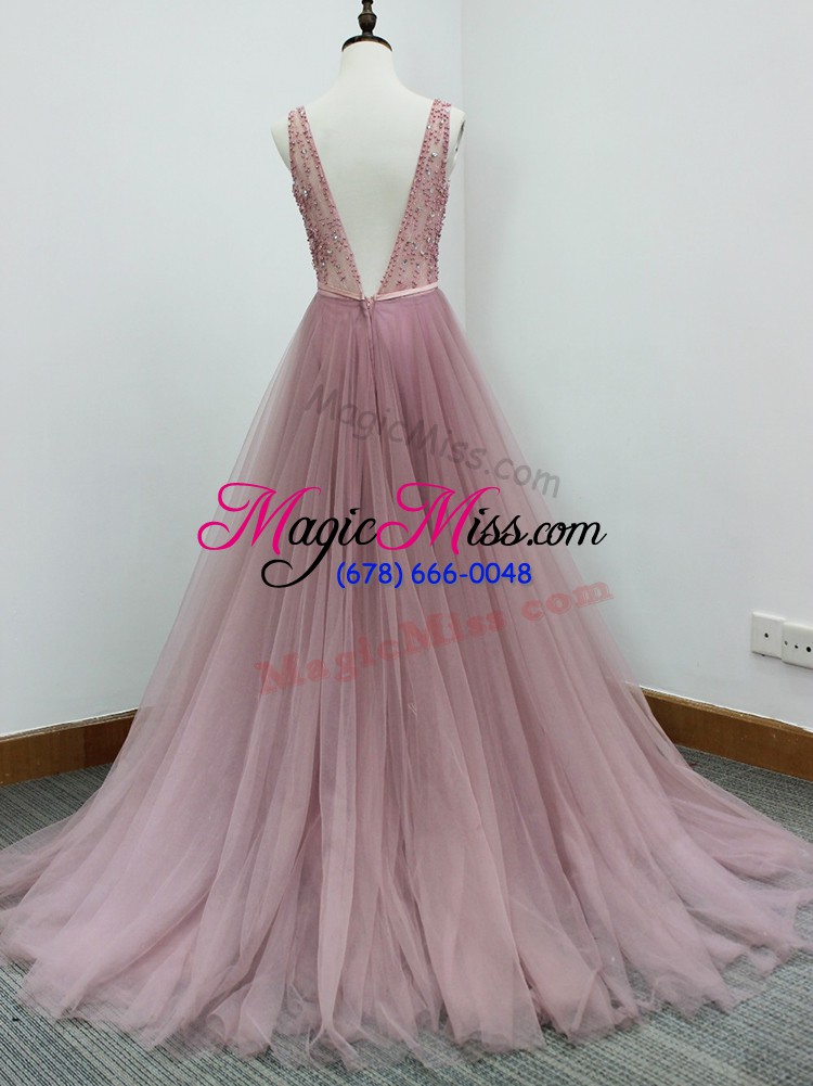 wholesale popular pink sleeveless tulle brush train zipper quinceanera court dresses for prom and party and wedding party