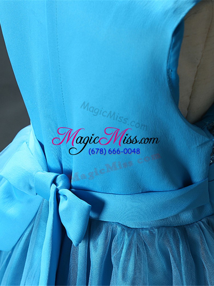 wholesale luxurious baby blue sleeveless tulle zipper little girl pageant dress for wedding party