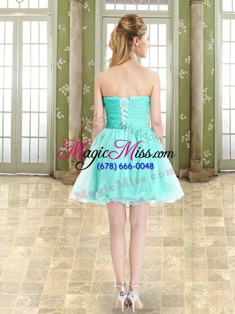 wholesale flirting apple green a-line organza and chiffon sweetheart sleeveless beading mini length lace up prom party dress