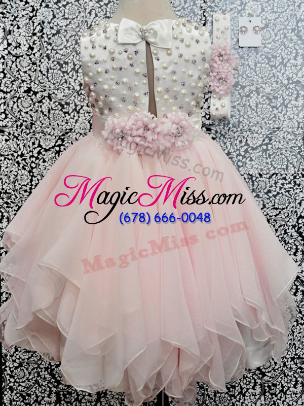 wholesale excellent sleeveless beading and hand made flower backless little girl pageant gowns