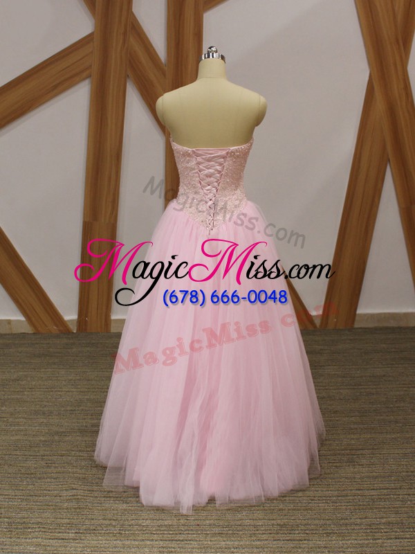 wholesale baby pink sweetheart lace up beading dress for prom sleeveless