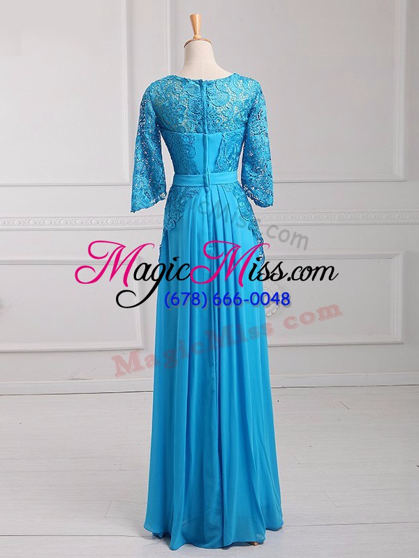 wholesale glittering beading and lace and belt mother dresses baby blue zipper 3 4 length sleeve floor length
