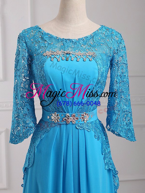 wholesale glittering beading and lace and belt mother dresses baby blue zipper 3 4 length sleeve floor length