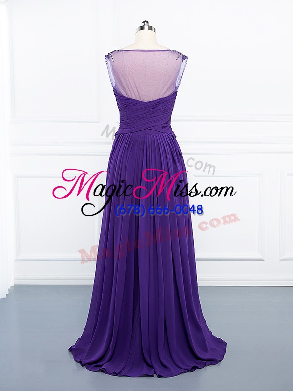 wholesale popular v-neck sleeveless chiffon prom gown beading and ruching side zipper