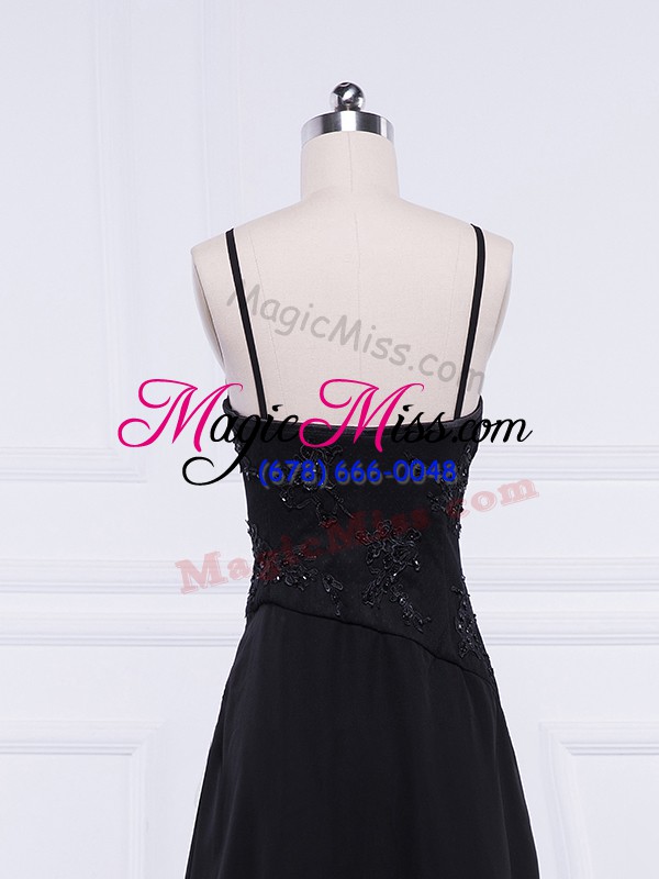 wholesale black zipper straps lace and appliques mother of the bride dress chiffon sleeveless
