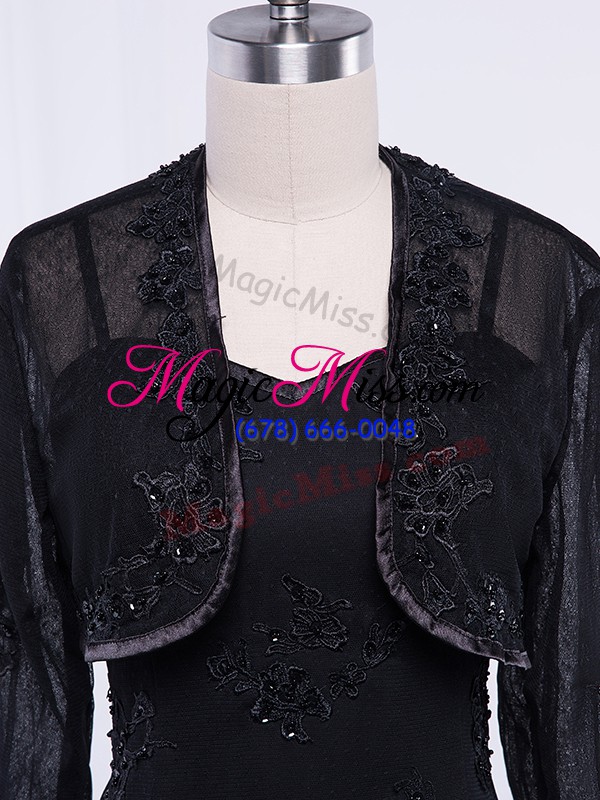 wholesale black zipper straps lace and appliques mother of the bride dress chiffon sleeveless