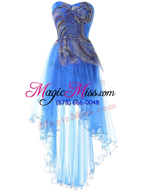 wholesale low price blue lace up sweetheart appliques tulle sleeveless