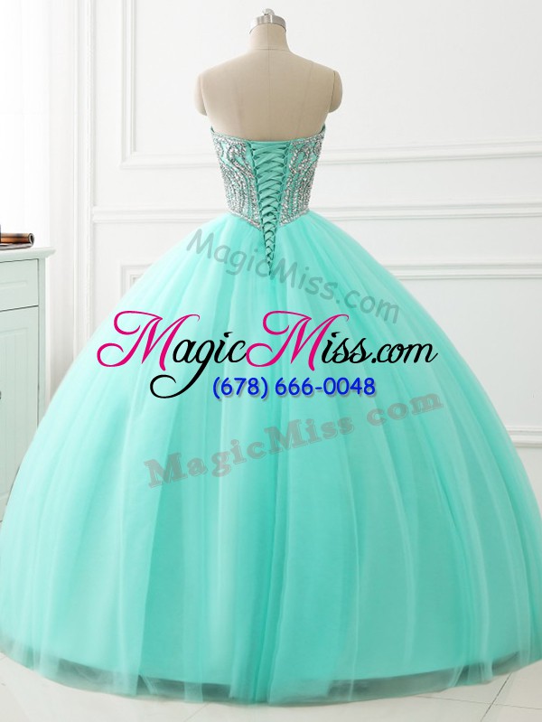 wholesale customized sweetheart sleeveless tulle ball gown prom dress beading lace up