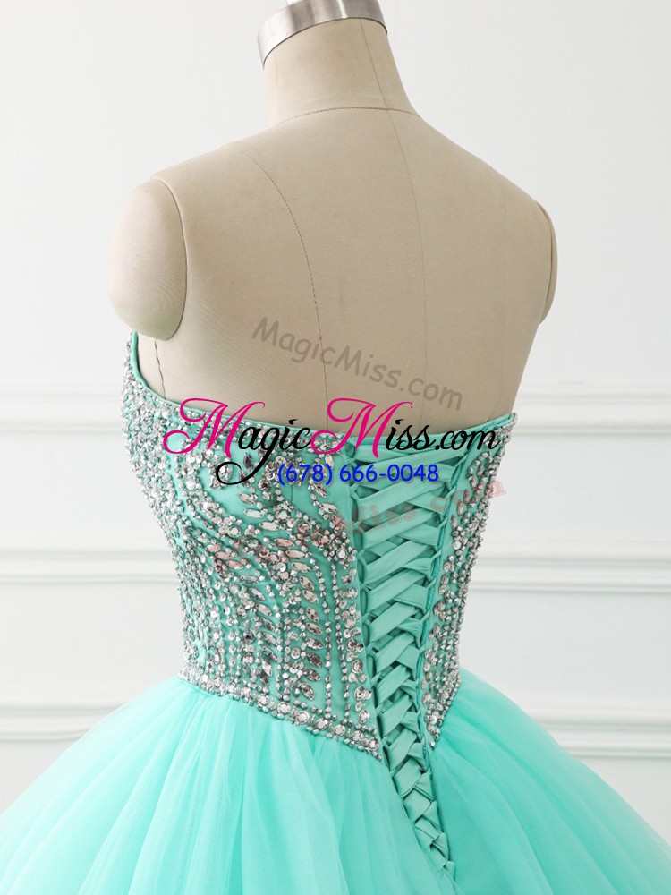 wholesale customized sweetheart sleeveless tulle ball gown prom dress beading lace up