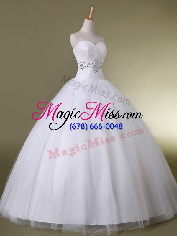 wholesale white ball gowns sweetheart sleeveless tulle floor length lace up beading wedding dresses